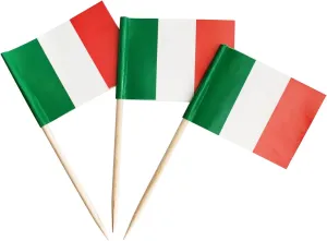 100 Pack Italy Flag Italian Toothpick Flags, Cocktail Picks Mini Stick Cupcake Toppers Country Picks Party Decoration Celebration Cocktail Food Bar Cake Flags (Italy)