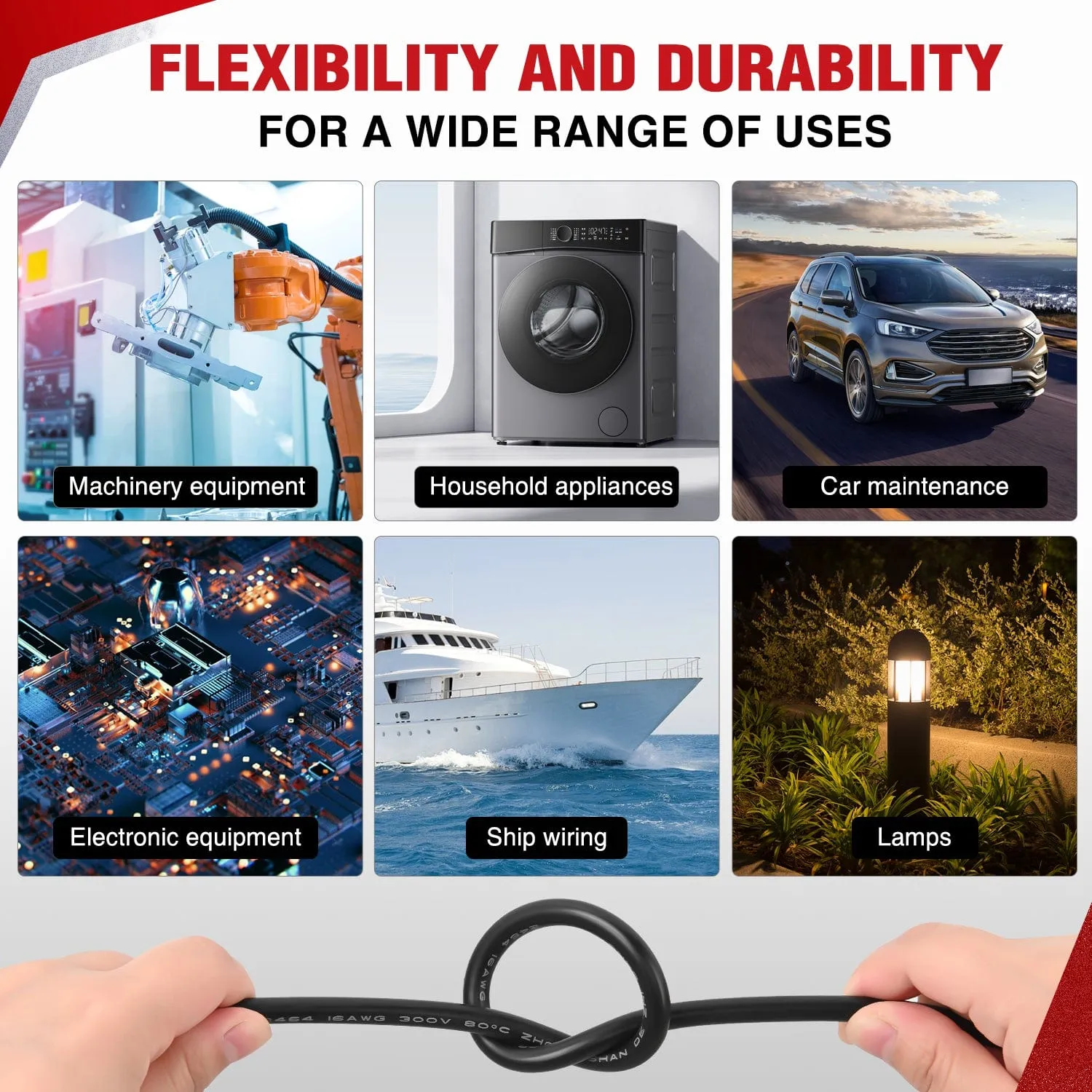 100FT 14AWG Oxygen-Free Copper Wire Red Black Electrical Wire Stranded PVC Cord 2 Conductor Parallel 300V DC Flexible Extension Cords