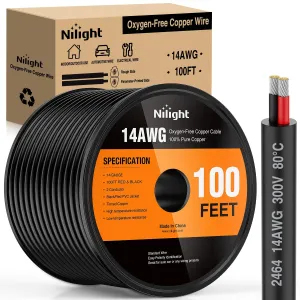 100FT 14AWG Oxygen-Free Copper Wire Red Black Electrical Wire Stranded PVC Cord 2 Conductor Parallel 300V DC Flexible Extension Cords