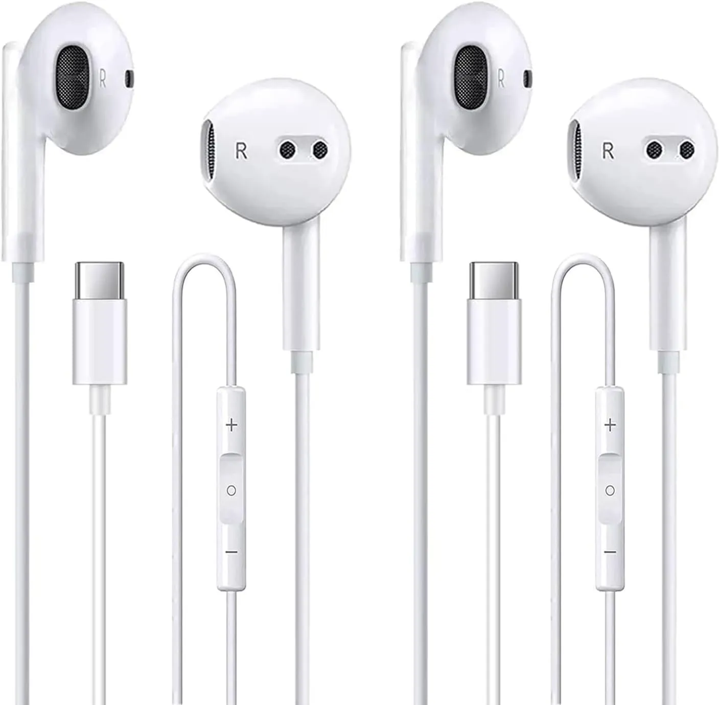 2 Pack of USB C Headphones for iPhone 16/16 Pro/16 Plus/16 Pro Max/15/15 Plus/15 Pro/15 Pro Max,USB Type C Earphones HiFi Stere, White Wired Earbuds with Microphone & Volume Control