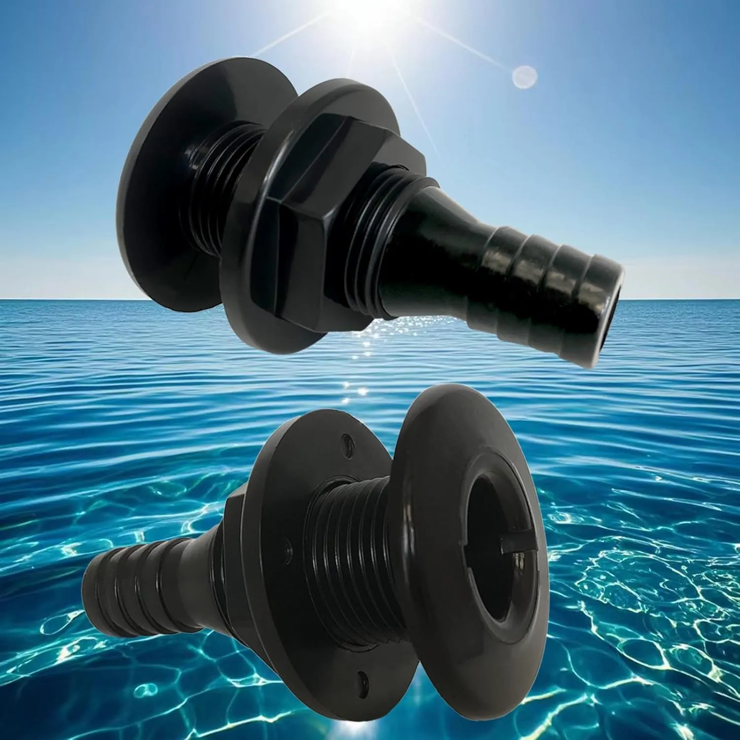 2Pcs Thru Hull Fittings for Boats,Straight Thru-Hull Connection for Hose,Plastic Through Hull Fitting
