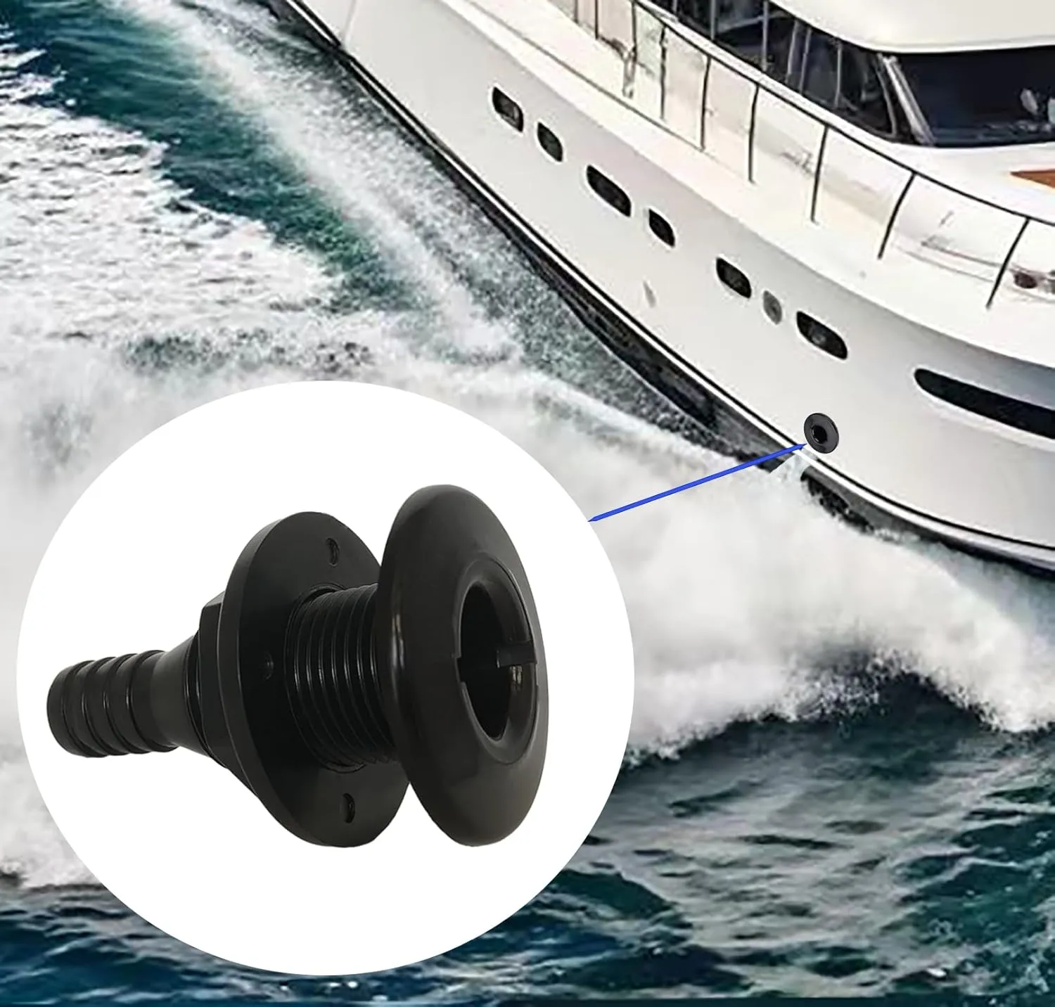 2Pcs Thru Hull Fittings for Boats,Straight Thru-Hull Connection for Hose,Plastic Through Hull Fitting