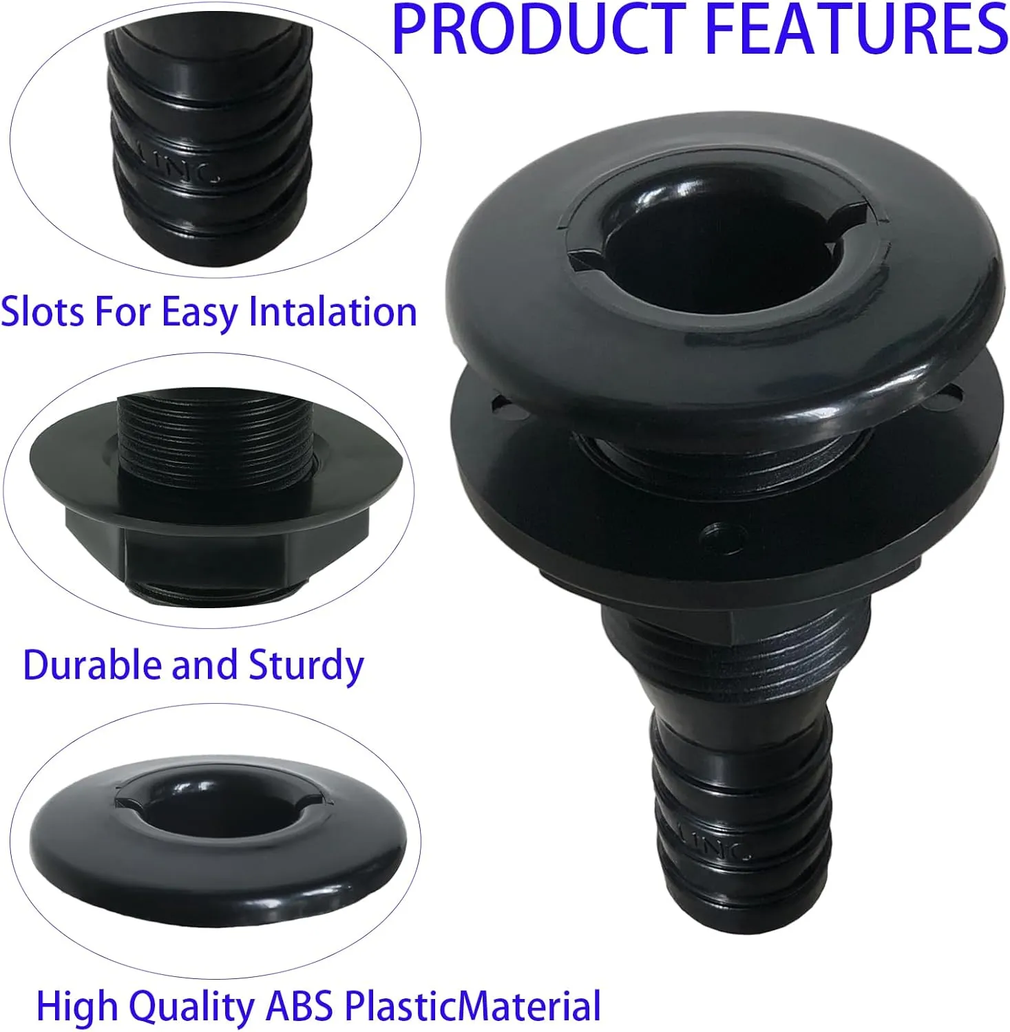 2Pcs Thru Hull Fittings for Boats,Straight Thru-Hull Connection for Hose,Plastic Through Hull Fitting