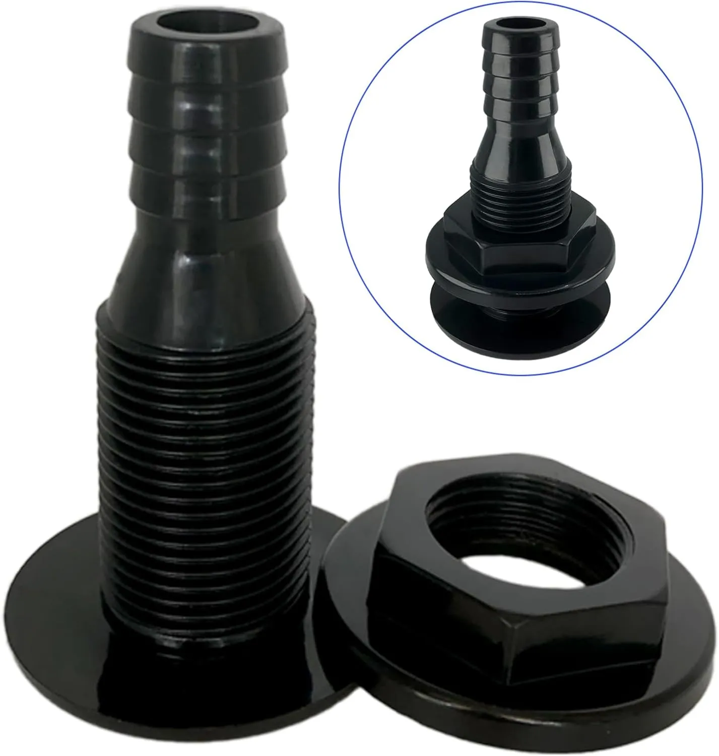 2Pcs Thru Hull Fittings for Boats,Straight Thru-Hull Connection for Hose,Plastic Through Hull Fitting