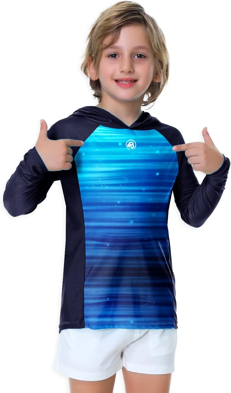 AOBUTE Unisex Kids Long Sleeve Hoodie Rash Guard Boys UPF 50  Swim Top with Thumb Hole 3-12 Years