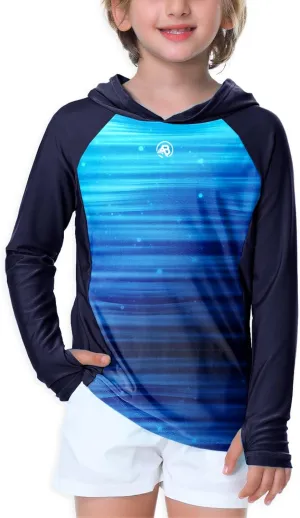 AOBUTE Unisex Kids Long Sleeve Hoodie Rash Guard Boys UPF 50  Swim Top with Thumb Hole 3-12 Years