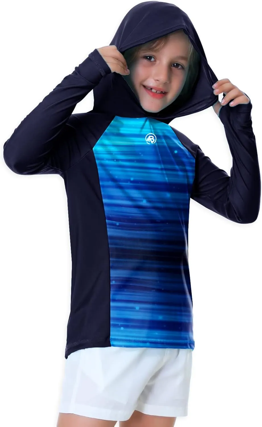 AOBUTE Unisex Kids Long Sleeve Hoodie Rash Guard Boys UPF 50  Swim Top with Thumb Hole 3-12 Years