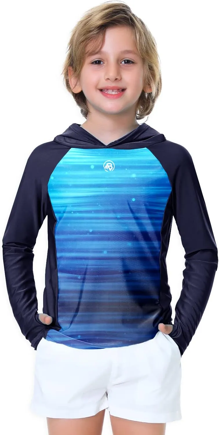 AOBUTE Unisex Kids Long Sleeve Hoodie Rash Guard Boys UPF 50  Swim Top with Thumb Hole 3-12 Years