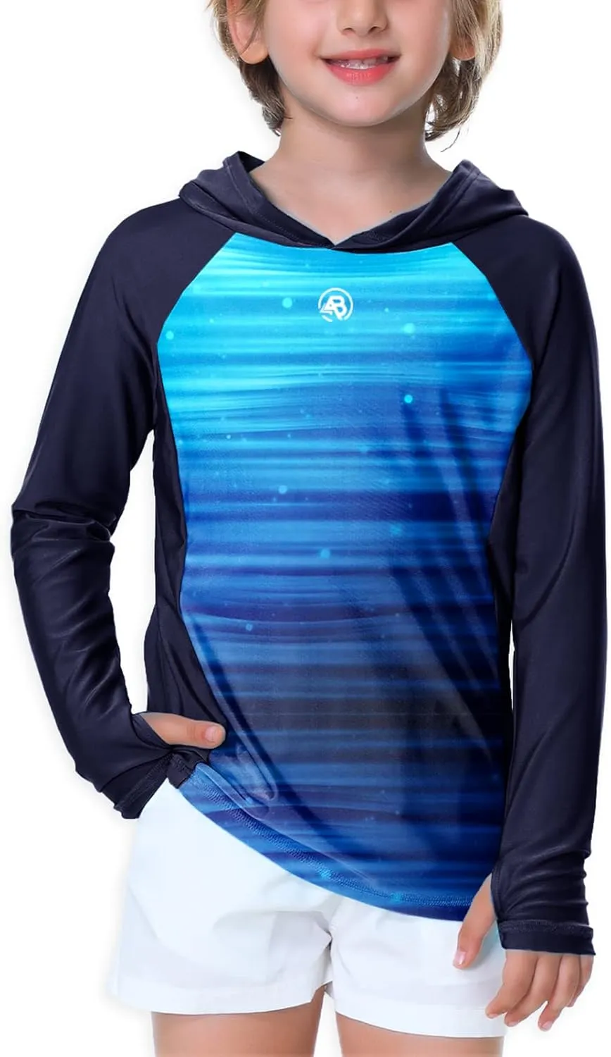 AOBUTE Unisex Kids Long Sleeve Hoodie Rash Guard Boys UPF 50  Swim Top with Thumb Hole 3-12 Years