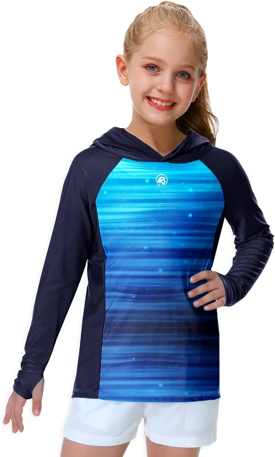 AOBUTE Unisex Kids Long Sleeve Hoodie Rash Guard Boys UPF 50  Swim Top with Thumb Hole 3-12 Years