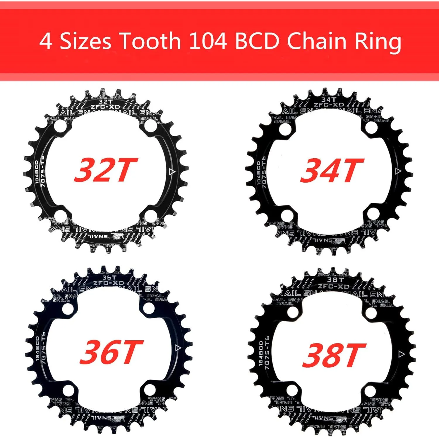 Boao Chainring 104 Bcd Chainring Narrow Wide Single Chain Ring with 4 Pieces Sprocket Bolts for Road Bikes, Mountain Bikes, BMX MTB Bike