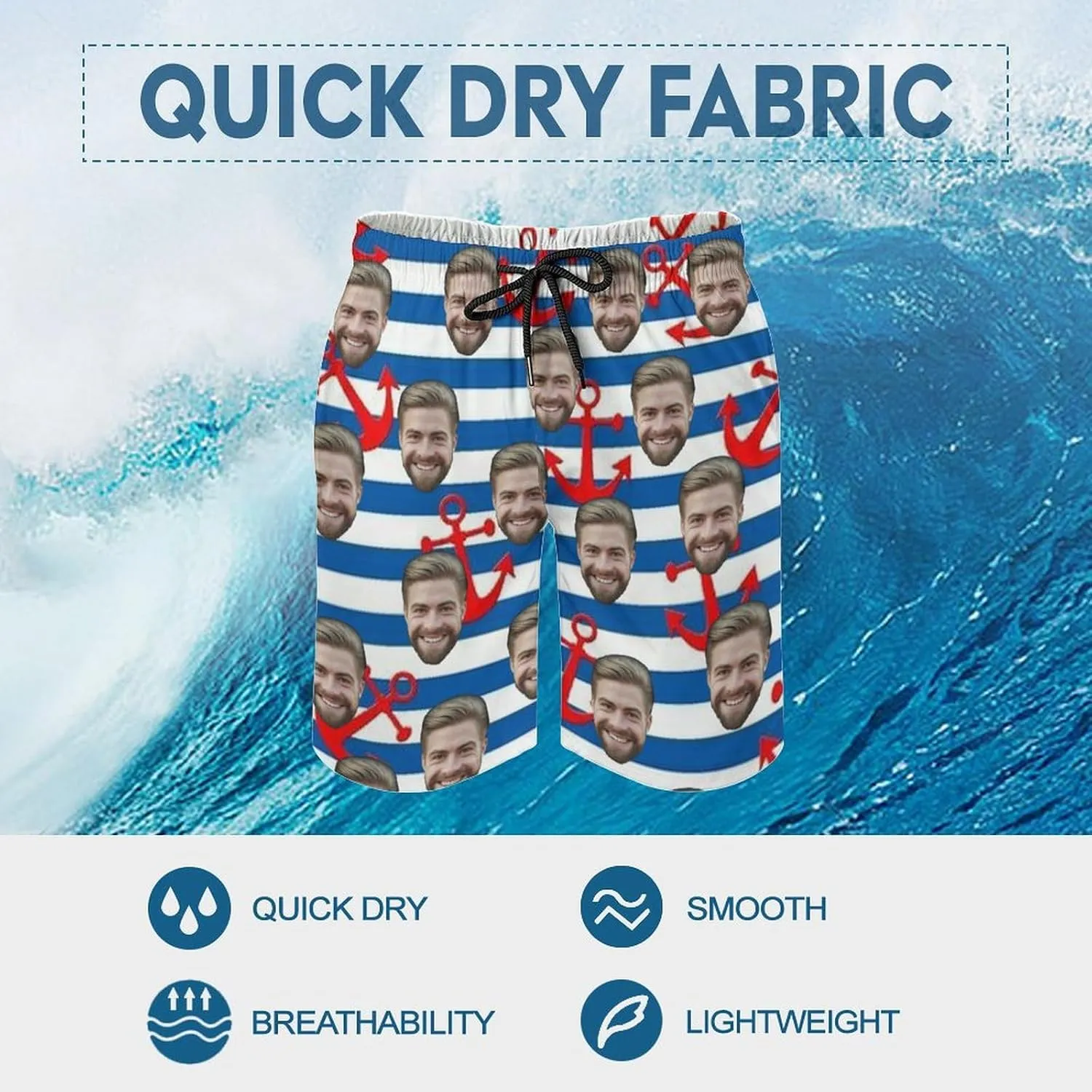Custom Faces Men's Swim Trunks Quick Dry Beach Shorts Personalized Funny Shorts Customize Your Photo Bathing Suits