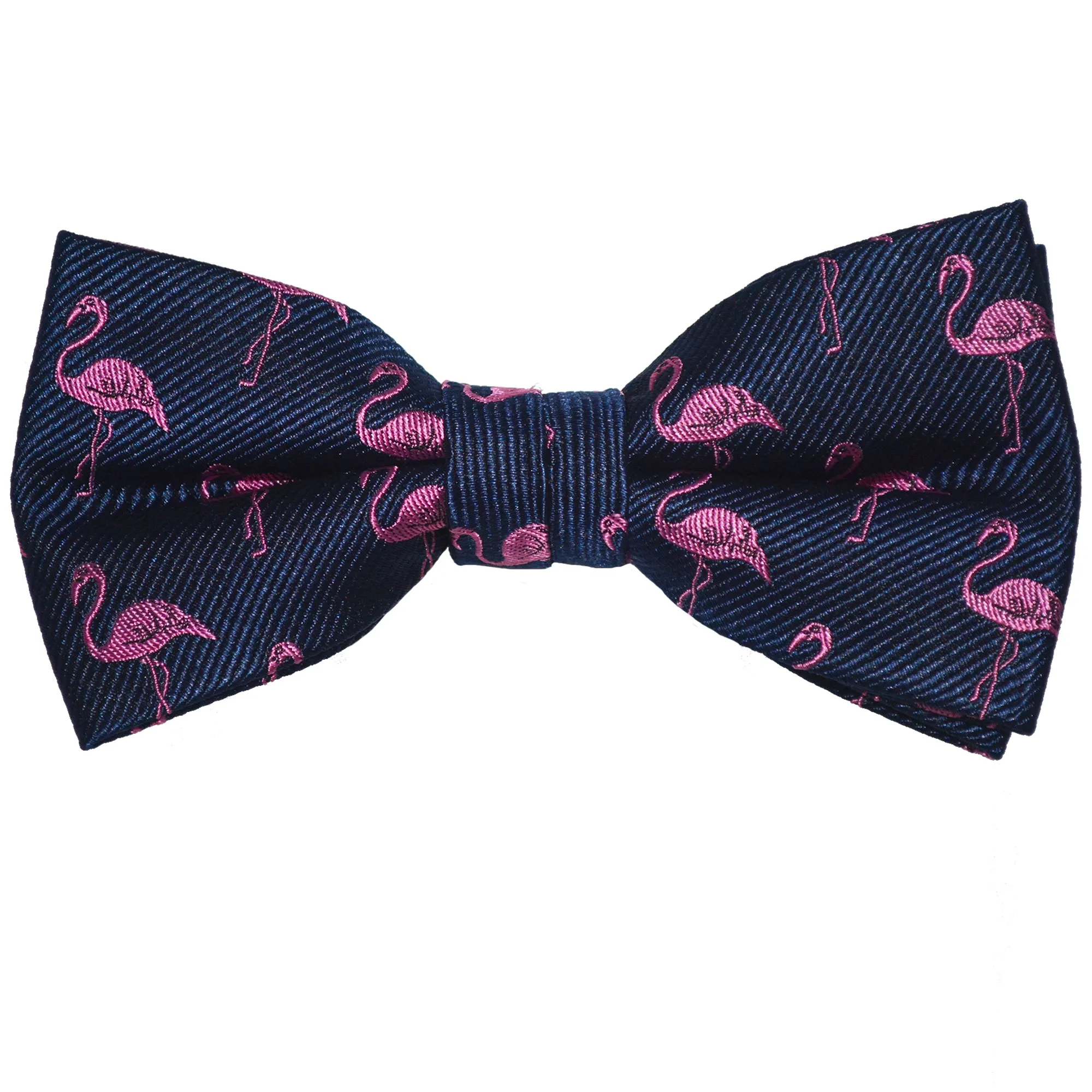Flamingo Bow Tie - Pink on Navy, Woven Silk, Pre-Tied for Kids