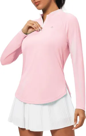 Heathyoga Womens Long Sleeve Workout Tops Golf Shirts for Woman UPF 50  UV Sun Protection SPF Shirts Quarter Zip Pullover