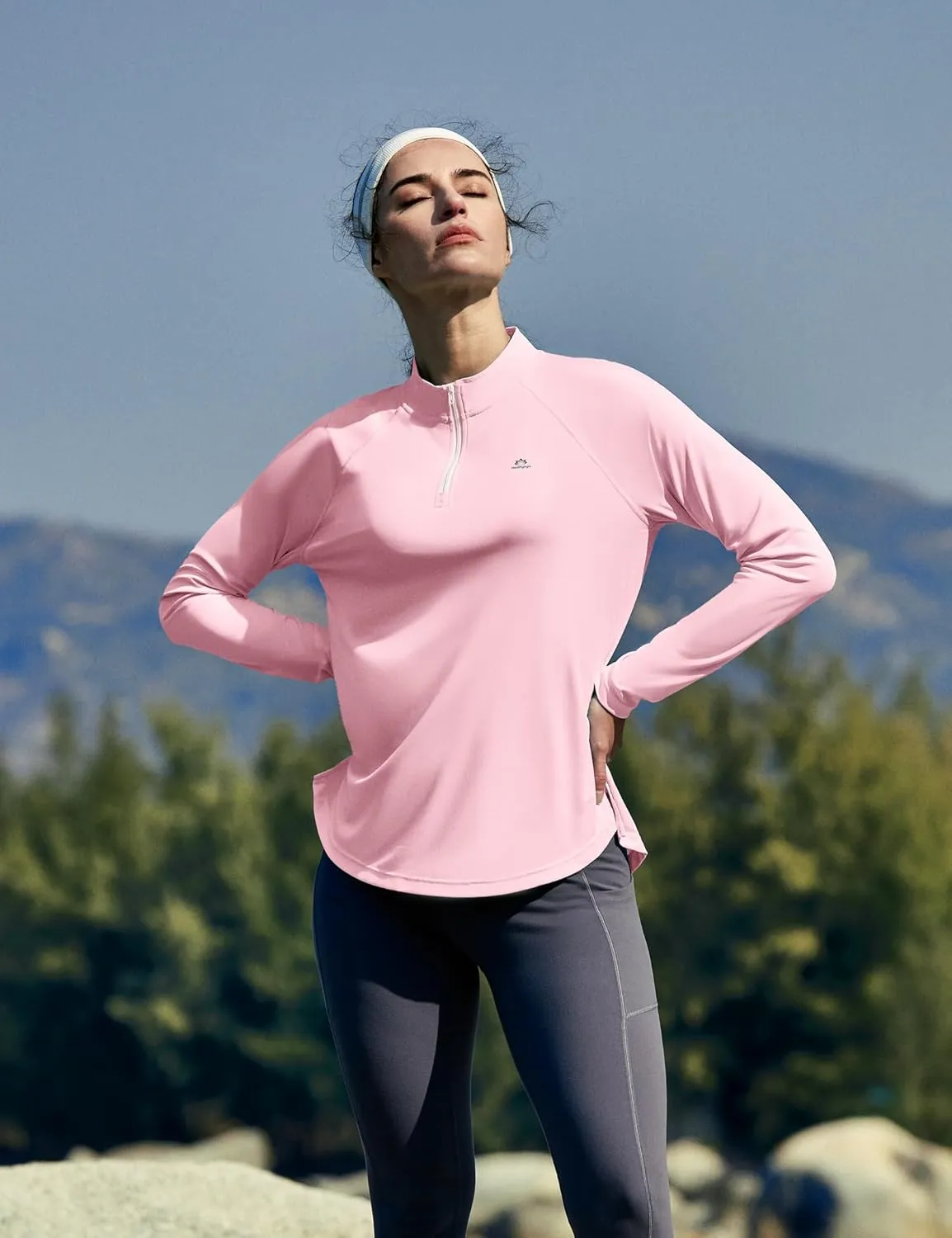 Heathyoga Womens Long Sleeve Workout Tops Golf Shirts for Woman UPF 50  UV Sun Protection SPF Shirts Quarter Zip Pullover