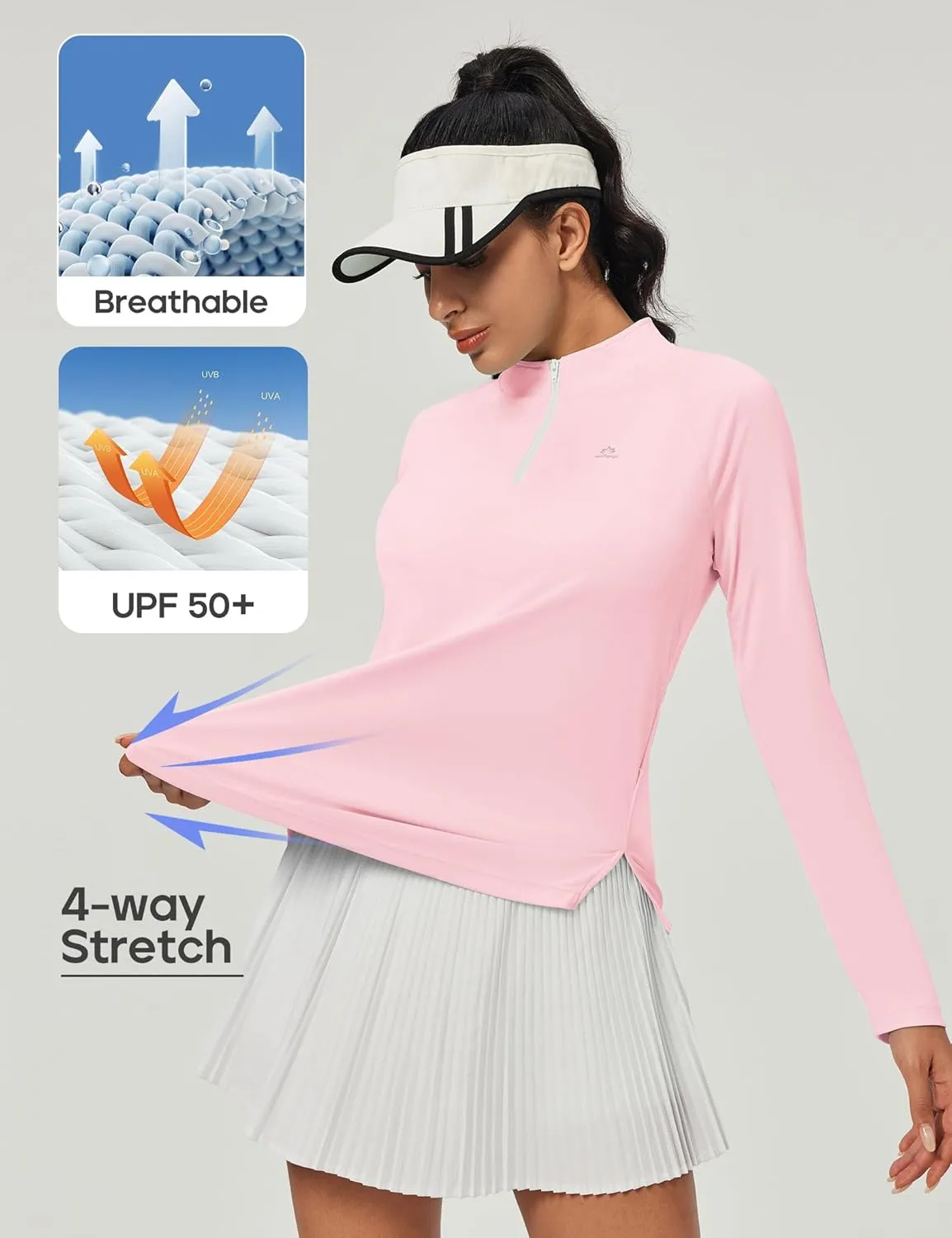 Heathyoga Womens Long Sleeve Workout Tops Golf Shirts for Woman UPF 50  UV Sun Protection SPF Shirts Quarter Zip Pullover
