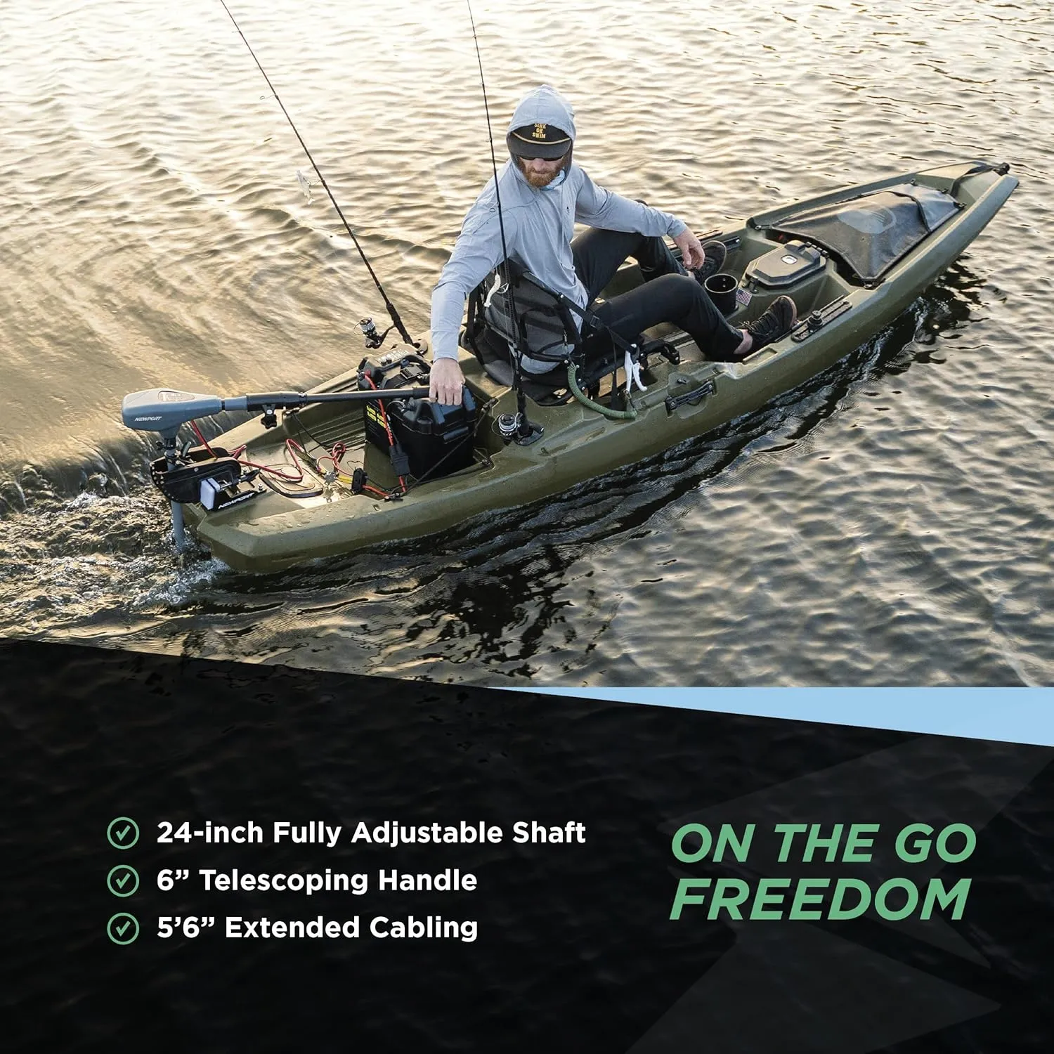 Kayak Series 55lb Thrust Transom Mounted Saltwater Electric Trolling Motor w/LED Battery Indicator (24" Shaft)