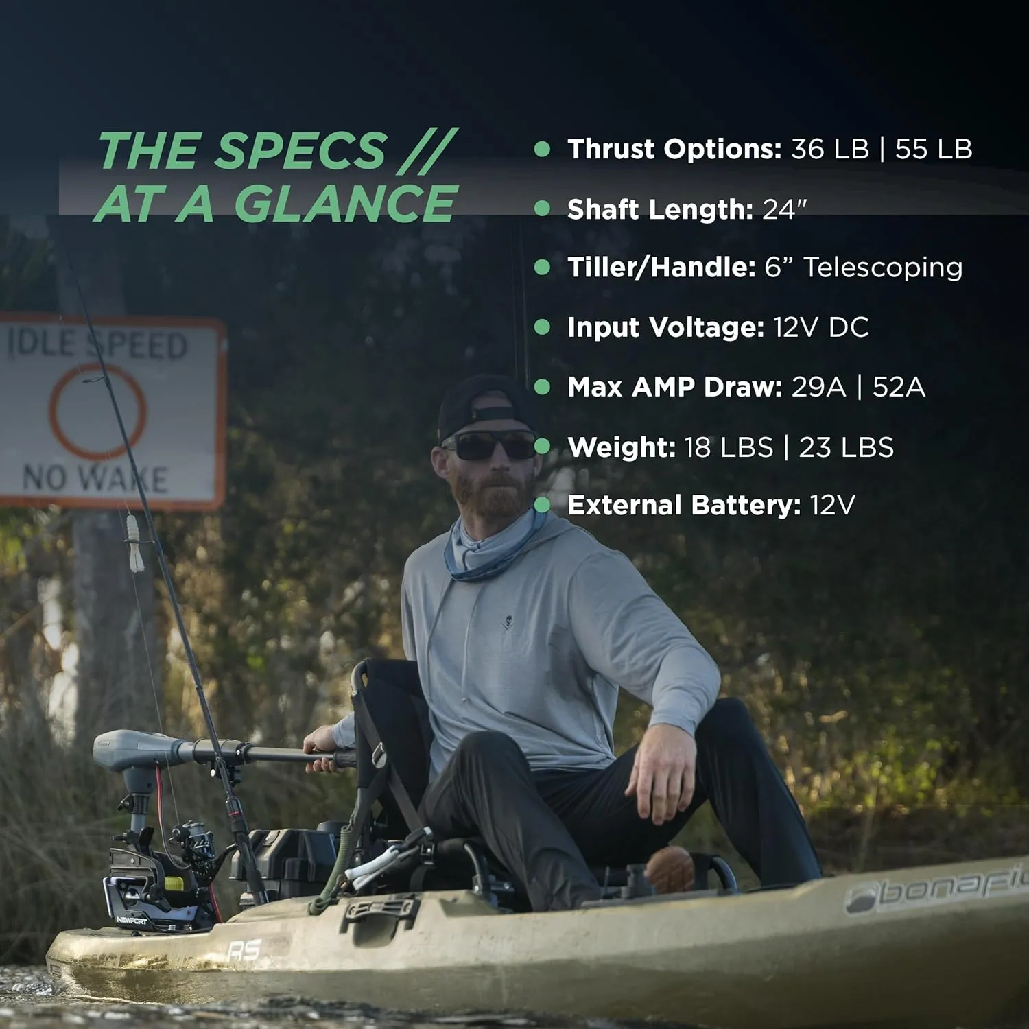 Kayak Series 55lb Thrust Transom Mounted Saltwater Electric Trolling Motor w/LED Battery Indicator (24" Shaft)