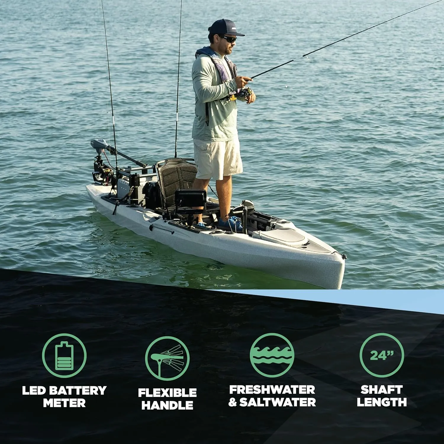 Kayak Series 55lb Thrust Transom Mounted Saltwater Electric Trolling Motor w/LED Battery Indicator (24" Shaft)