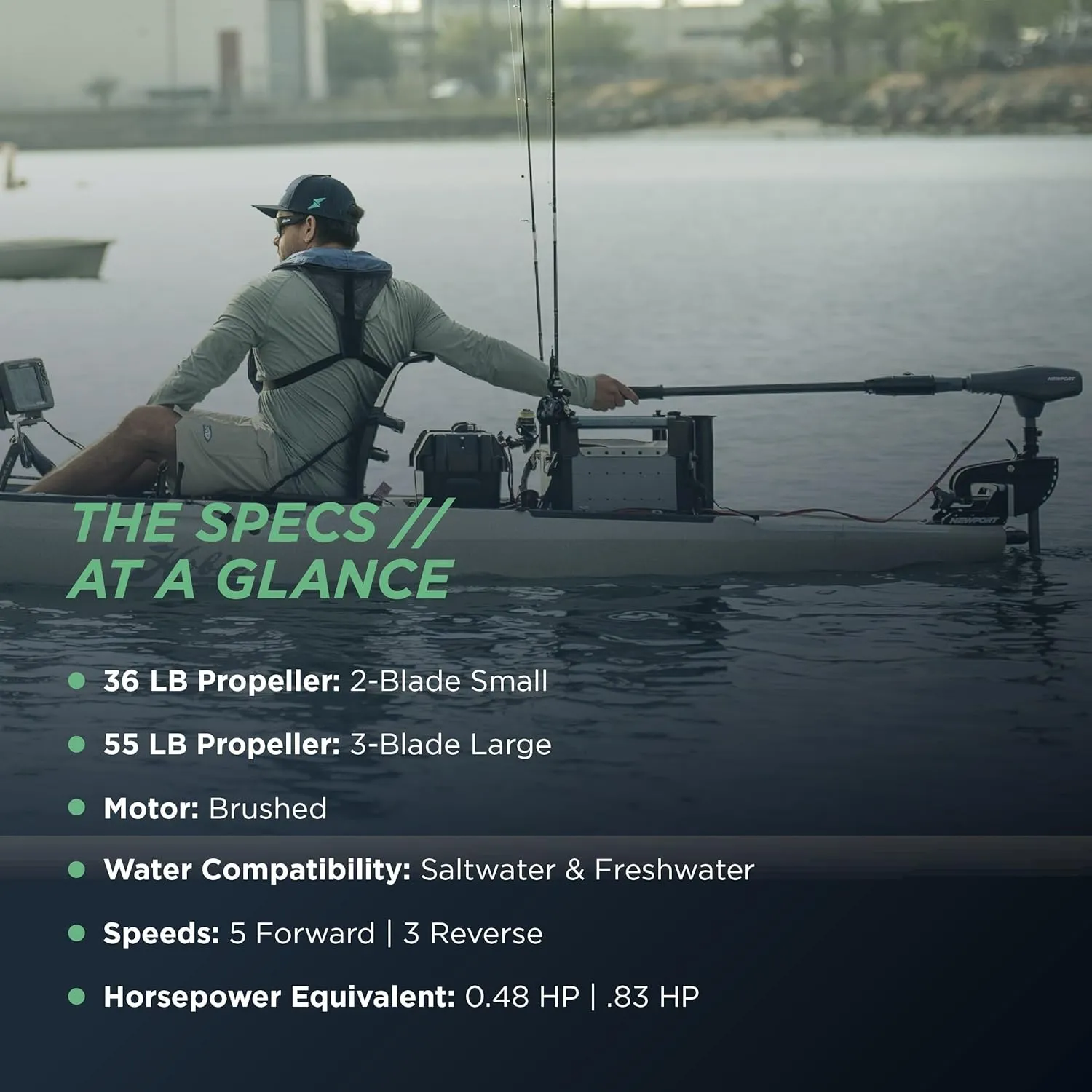 Kayak Series 55lb Thrust Transom Mounted Saltwater Electric Trolling Motor w/LED Battery Indicator (24" Shaft)