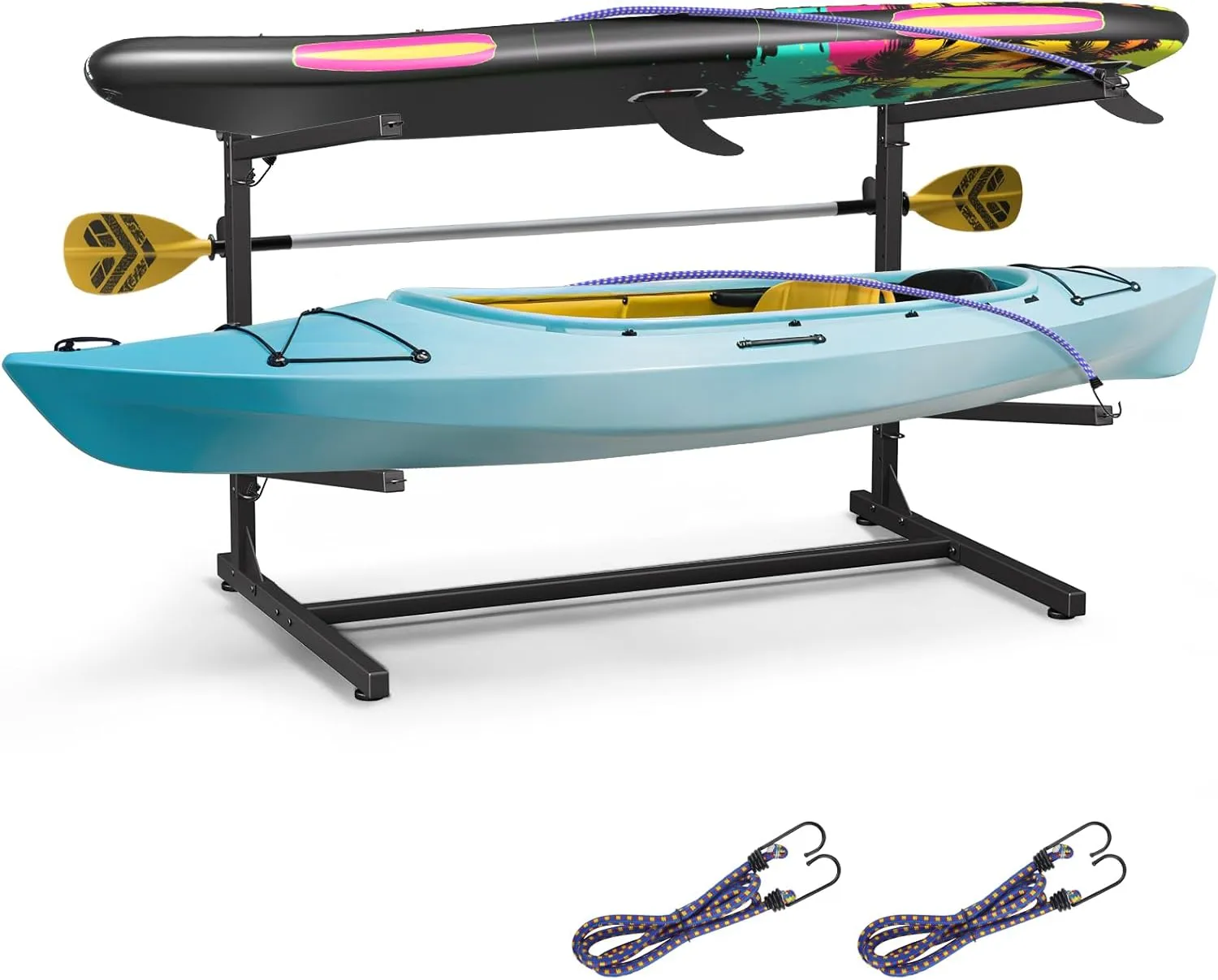 Kayak Storage Rack, Heavy Duty Freestanding Kayak Racks for Garage and Outdoor Storage, Storage Rack Adjustable for Kayak, Canoe, Surfboard & Paddle board (2 Levels for 2 Kayaks)
