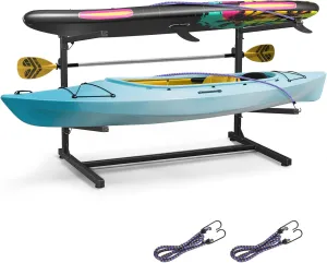 Kayak Storage Rack, Heavy Duty Freestanding Kayak Racks for Garage and Outdoor Storage, Storage Rack Adjustable for Kayak, Canoe, Surfboard & Paddle board (2 Levels for 2 Kayaks)