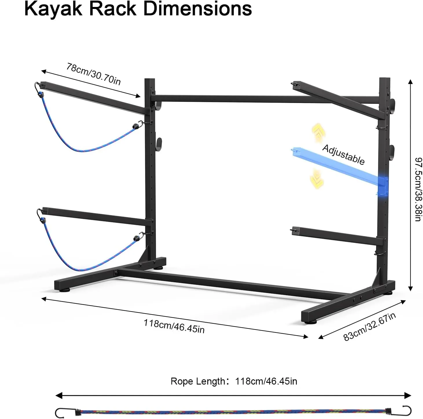 Kayak Storage Rack, Heavy Duty Freestanding Kayak Racks for Garage and Outdoor Storage, Storage Rack Adjustable for Kayak, Canoe, Surfboard & Paddle board (2 Levels for 2 Kayaks)