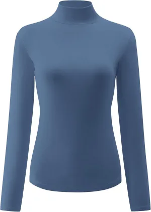 Kindcall Womens Slim Fitted Mock Turtleneck Tops Long Sleeve Lightweight Base Layer Shirts