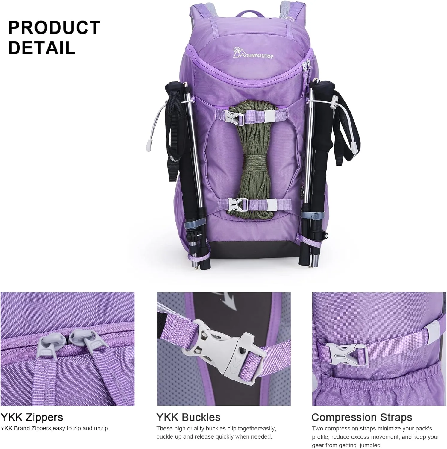 MOUNTAINTOP Small Hiking Backpack 28L Travel Daypack Lightweight for Women for Outdoor Camping, 20.512.26.3 INPurple
