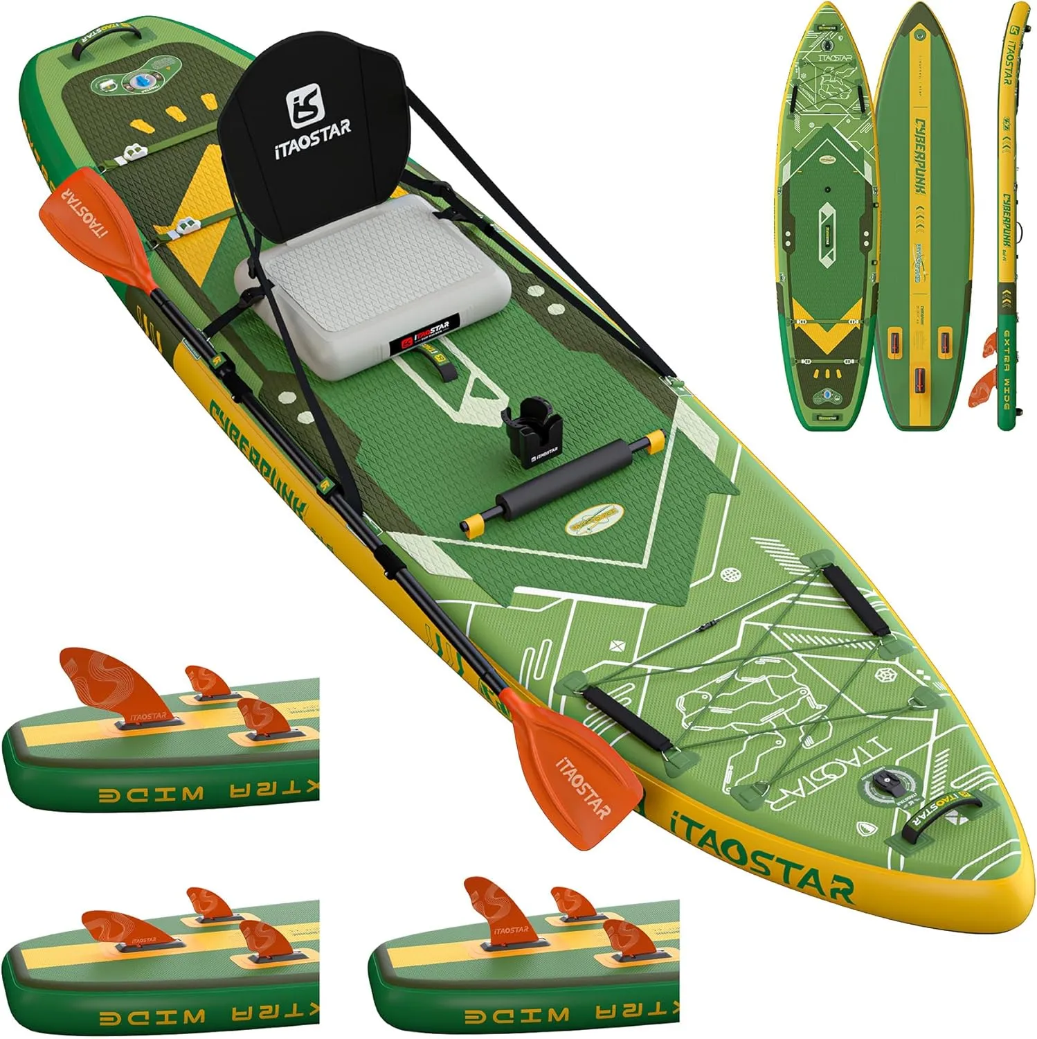 Novelty/Cyberpunk 11'6"35 Extra Wide Paddle Board with Seat, One-Stop Premium SUP Board Gears, Tailored 5 Fins, Stable Inflatable Stand Up Paddle Boards for Youth/Adults of All Levels