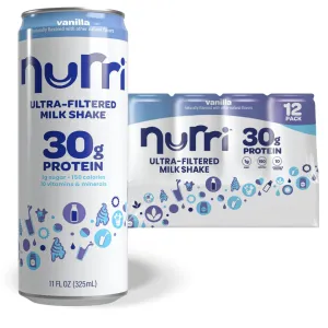 Nurri - 30g Protein Ultra Filtered Milk Shake  Vanilla - Lactose Free, Low Sugar, 150 Calories, 10 Vitamins and Minerals - 11 fl oz, 12 Cans