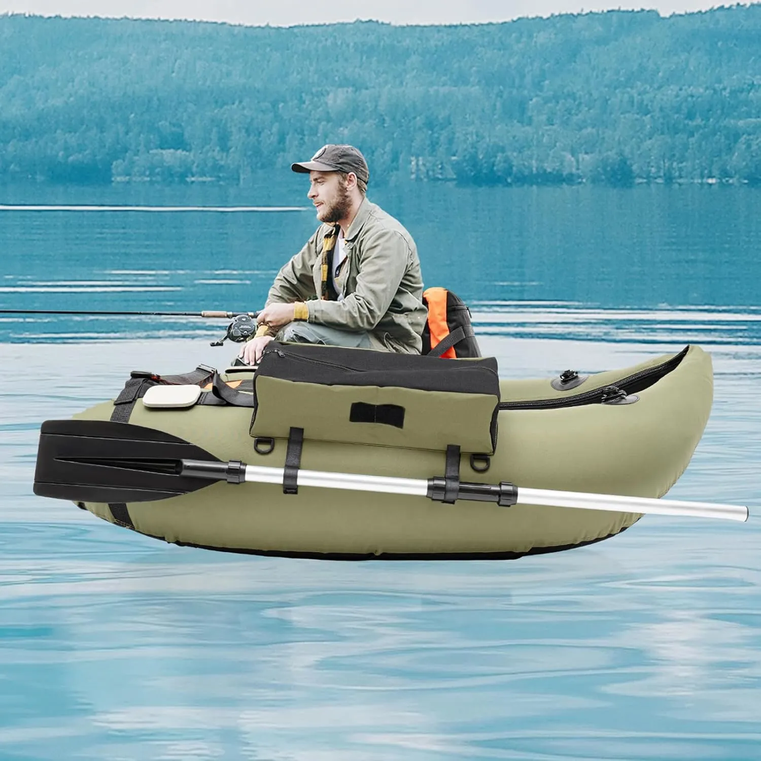 Outdoor Fishing Boat, Inflatable Fishing Boat Portable Boat Raft Kayak Accessories U-Shaped Boat Raft Fishing Boat, Load Capacity 130Kg/286.6Lbs for Fishing, Rafting, Exploring