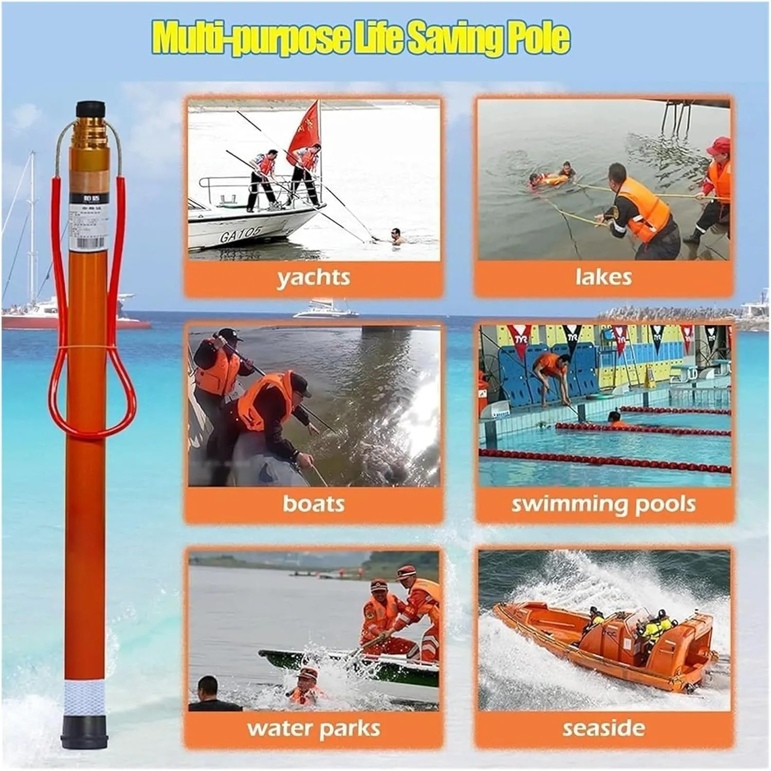 Pool Safety Hook,Safety Hook Pool Pole, Adjustable Heavy Duty Pool Pole Rescues Equipment Life-Saving Rod Stick Salvage Rods Emergency Safety Hooks(1.2-6.5m(4.9ft-21.3ft))