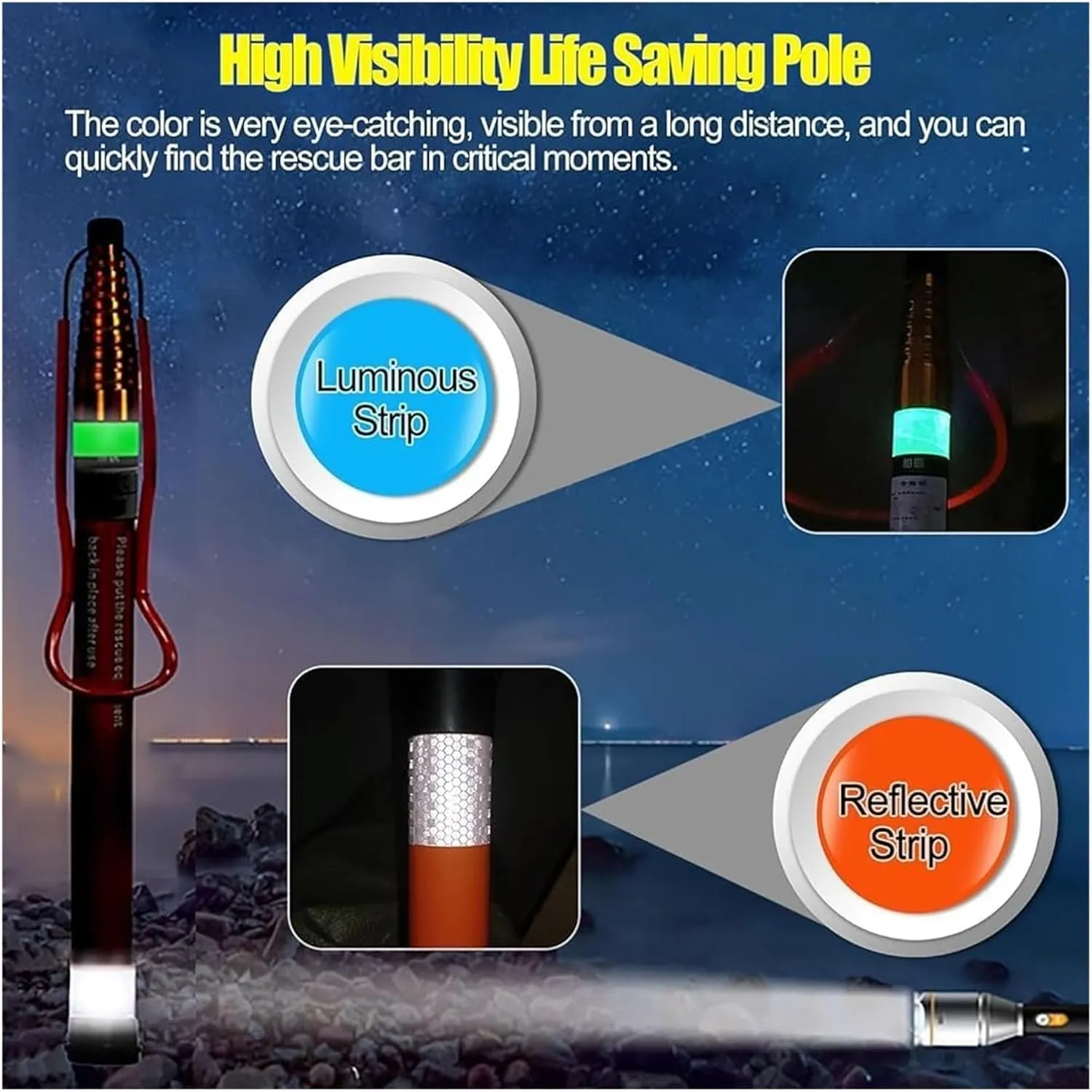 Pool Safety Hook,Safety Hook Pool Pole, Adjustable Heavy Duty Pool Pole Rescues Equipment Life-Saving Rod Stick Salvage Rods Emergency Safety Hooks(1.2-6.5m(4.9ft-21.3ft))