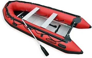 Seamax Ocean380 12.5 Ftt Heavy Duty Inflatable Boat, Hot Welded 4 Layers Overlapped Chamber Seam Super Solid, Aluminum Floor, 5 Main Chambers & Inflatable Keel, Full Transom Max 25HP (Red)