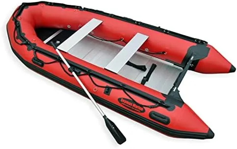 Seamax Ocean380 12.5 Ftt Heavy Duty Inflatable Boat, Hot Welded 4 Layers Overlapped Chamber Seam Super Solid, Aluminum Floor, 5 Main Chambers & Inflatable Keel, Full Transom Max 25HP (Red)